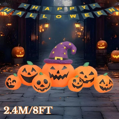 8FT Outdoor Halloween Inflatable Decoration – Pumpkin Model with LED Lights, Tombstone Prop for Garden, Yard, and Party Display