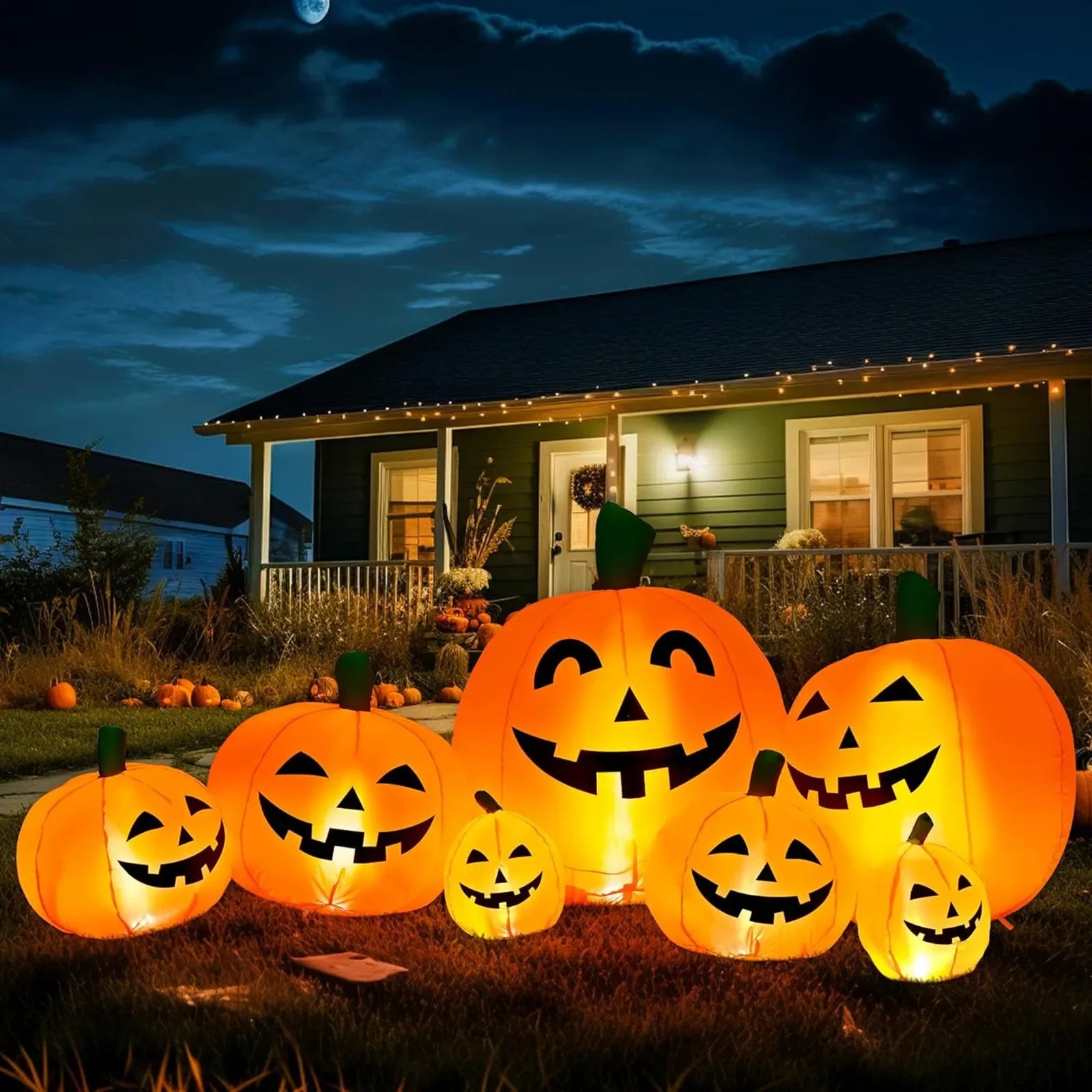 Giant 7.5FT Inflatable Halloween Pumpkin Stack with LED Lights – Perfect Outdoor Decoration for Festive Fun!