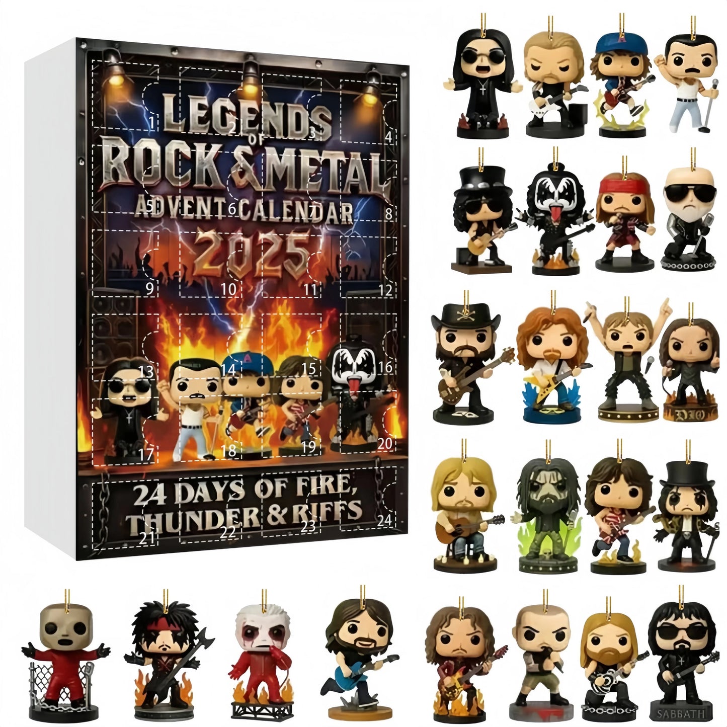 Rock & Metal Advent Calendar – 24 Days of Iconic Music Figures, Acrylic Collectible Ornaments, Christmas Countdown Gift for Fans.