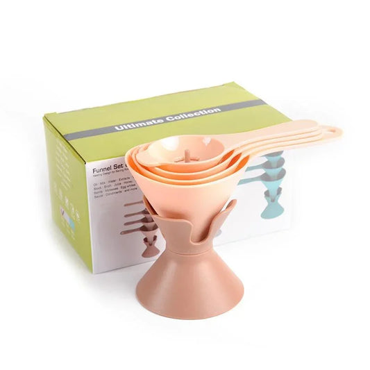 6-in-1 kitchen funnel set with removable filter, color-coded design & food-safe PP plastic