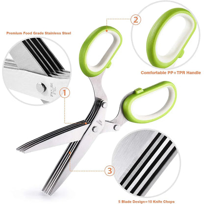 Herb Prep Kit- 5 Blade Scissors, Herb Stripper, Peeler.