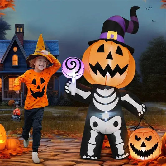 1.8M/6FT Halloween Inflatable Skull Ghost Pumpkin Model Built-In LED Festival Home Indoor Outdoor Decoration Garden Prop