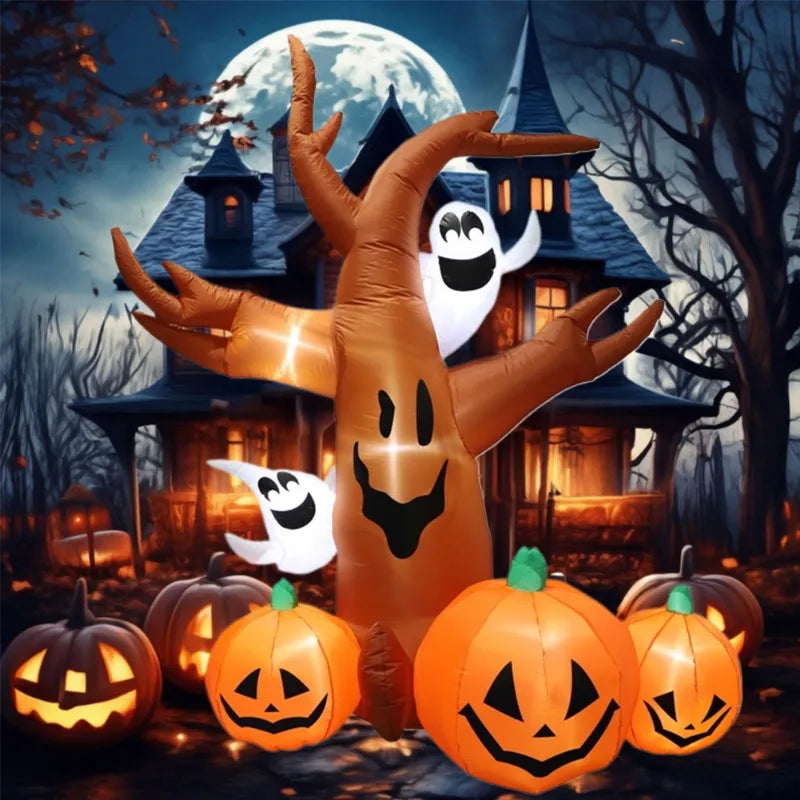 2.4m / 7.9ft Giant Halloween Inflatable Tree – LED Ghost & Pumpkin Yard Decoration