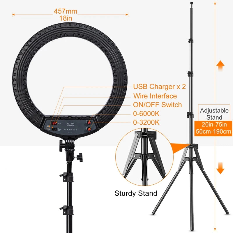 18" Ring Light & Tripod - Perfect for Vlogs, Makeup, and Selfies!