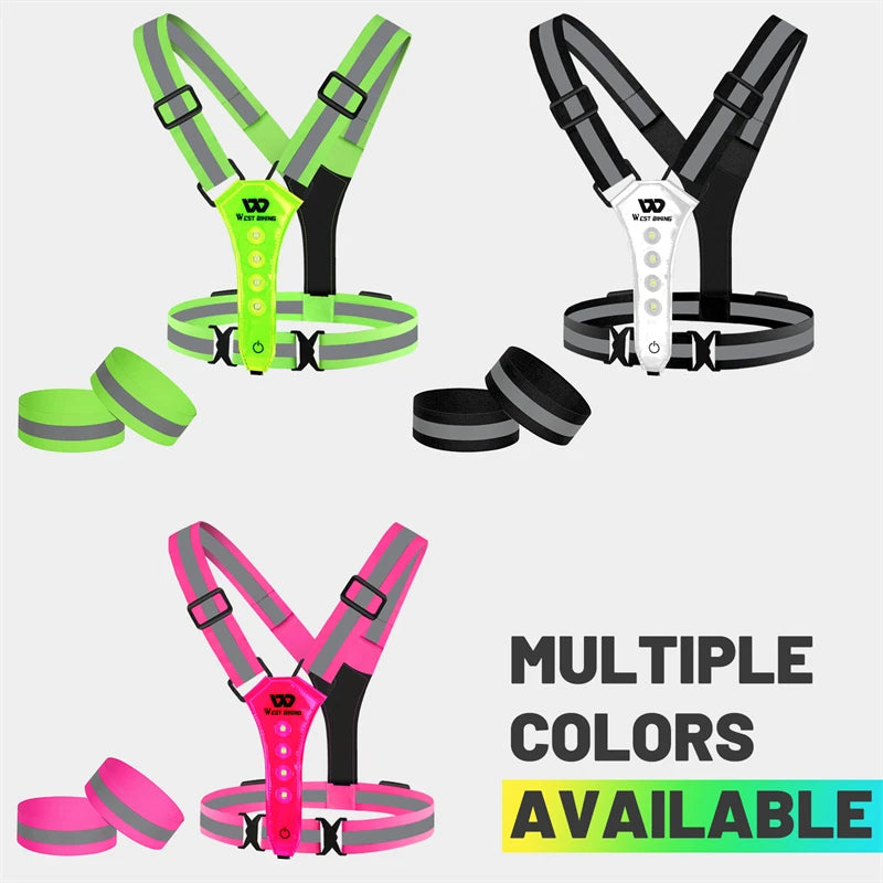 USB Rechargeable Reflective LED Safety Vest – 360° Visibility for Running, Cycling, and Outdoor Work.