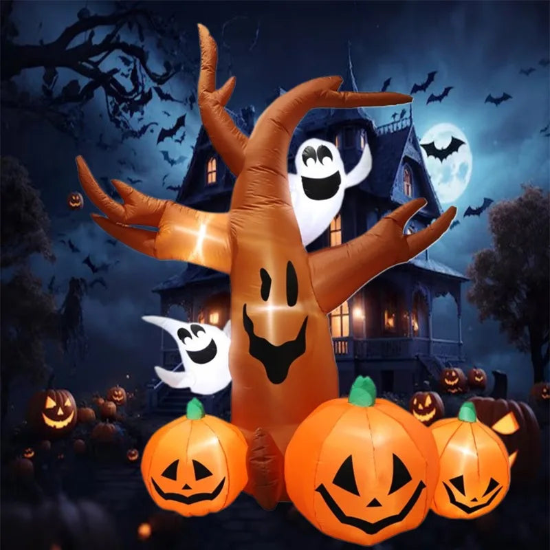 2.4m / 7.9ft Giant Halloween Inflatable Tree – LED Ghost & Pumpkin Yard Decoration