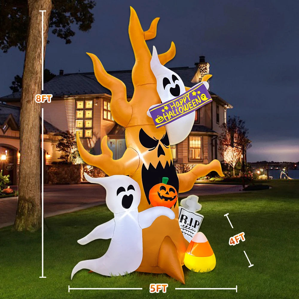 8FT Halloween Inflatable Tombstone Ghost Tree – LED‑Lit Outdoor Decoration