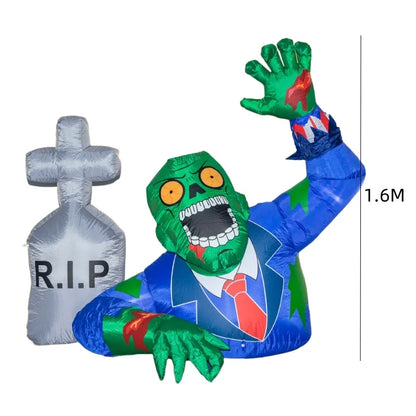 1.6M Halloween Inflatable Zombies Crawling from Grave with RIP Tombstone & LED Lights – Outdoor Yard & Garden Haunted House Decoration