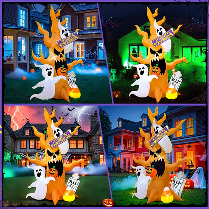 8FT Halloween Inflatable Tombstone Ghost Tree – LED‑Lit Outdoor Decoration
