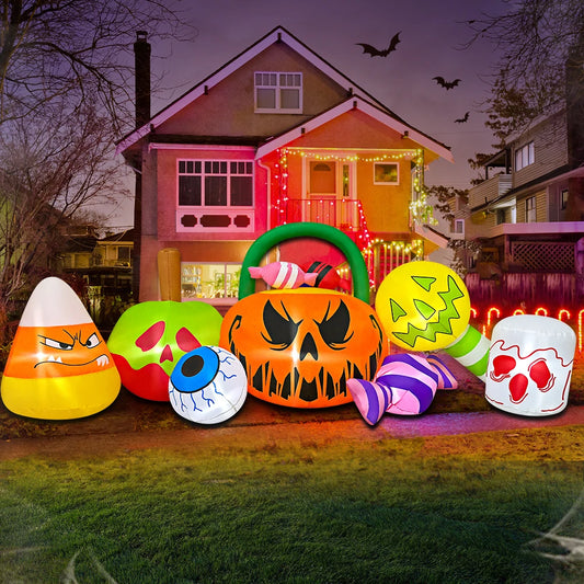 10FT Halloween Pumpkin Inflatable Home Outdoor Decoration Ghost Witch Blow up Yard Props for Holiday Party Garden with Led