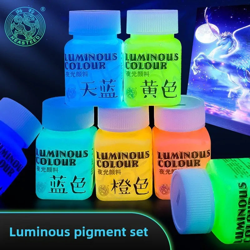 Fluorescent Glow-in-the-Dark Acrylic Paint Set for Canvas and Neon Decorations - Blacklight Art Supplies for Adults