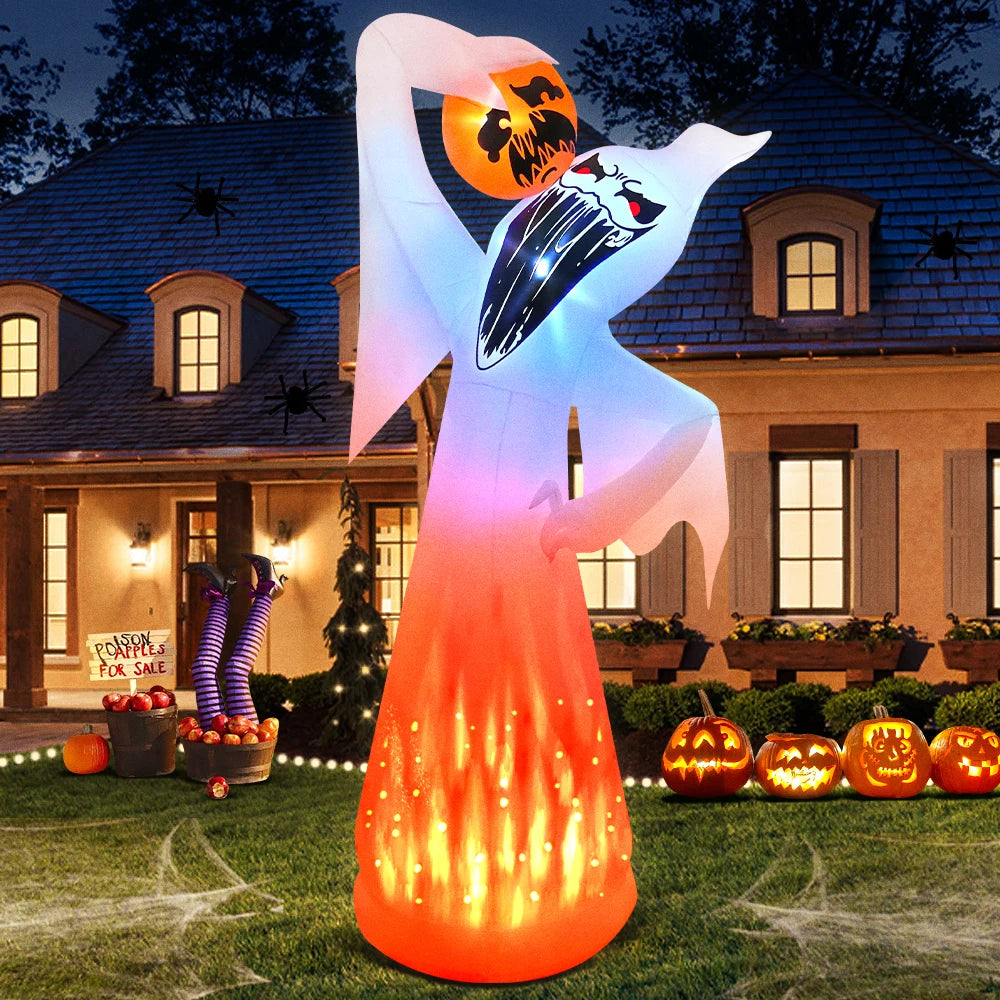 10FT Halloween Pumpkin Inflatable Home Outdoor Decoration Ghost Witch Blow up Yard Props for Holiday Party Garden with Led