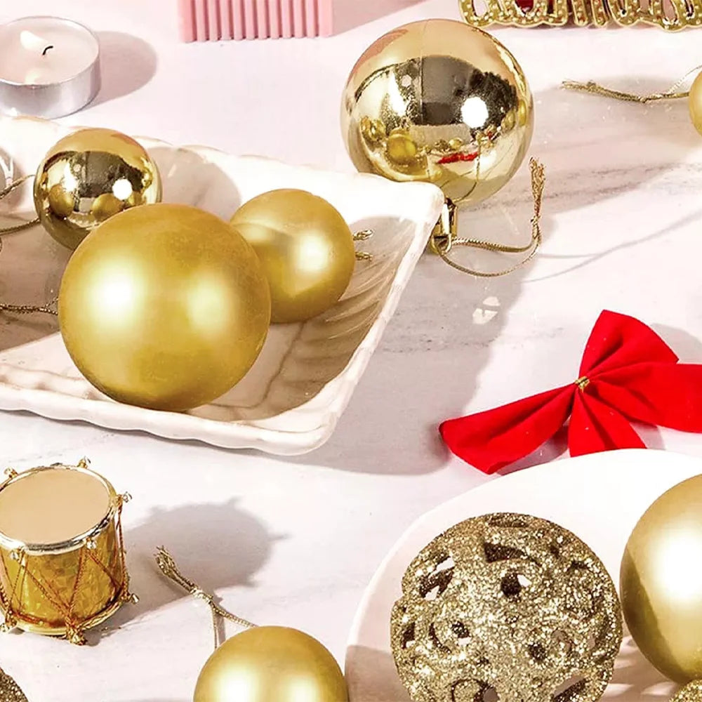 100pcs Shatterproof Christmas Tree Baubles – Red, Gold, Silver | Lightweight, Durable, and Reusable Holiday Ornaments.