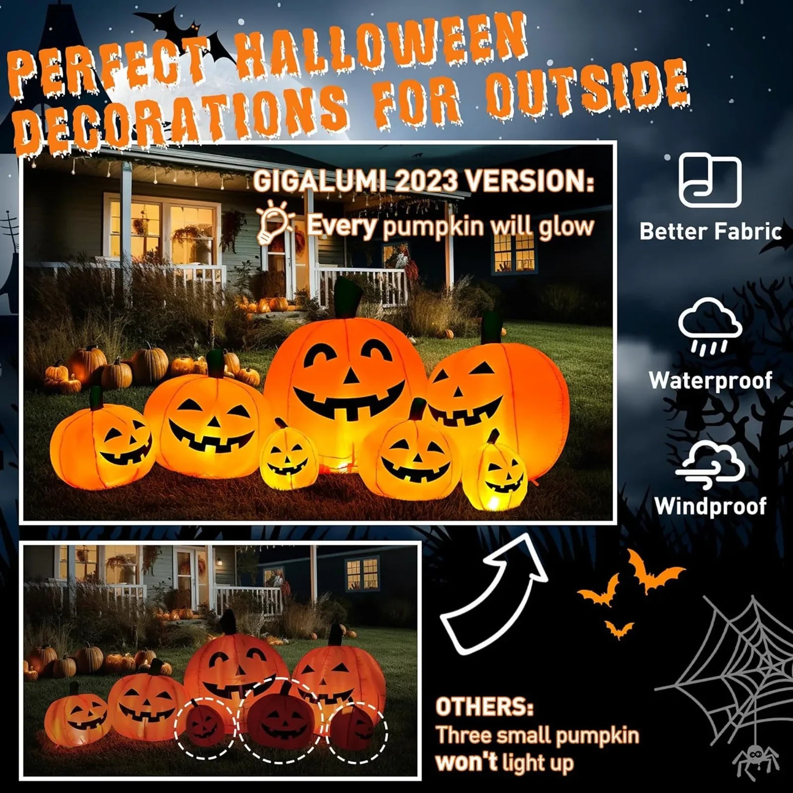 Giant 7.5FT Inflatable Halloween Pumpkin Stack with LED Lights – Perfect Outdoor Decoration for Festive Fun!