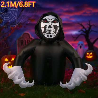 7FT Halloween Inflatable Skeleton Ghost – LED‑Lit Outdoor Decoration