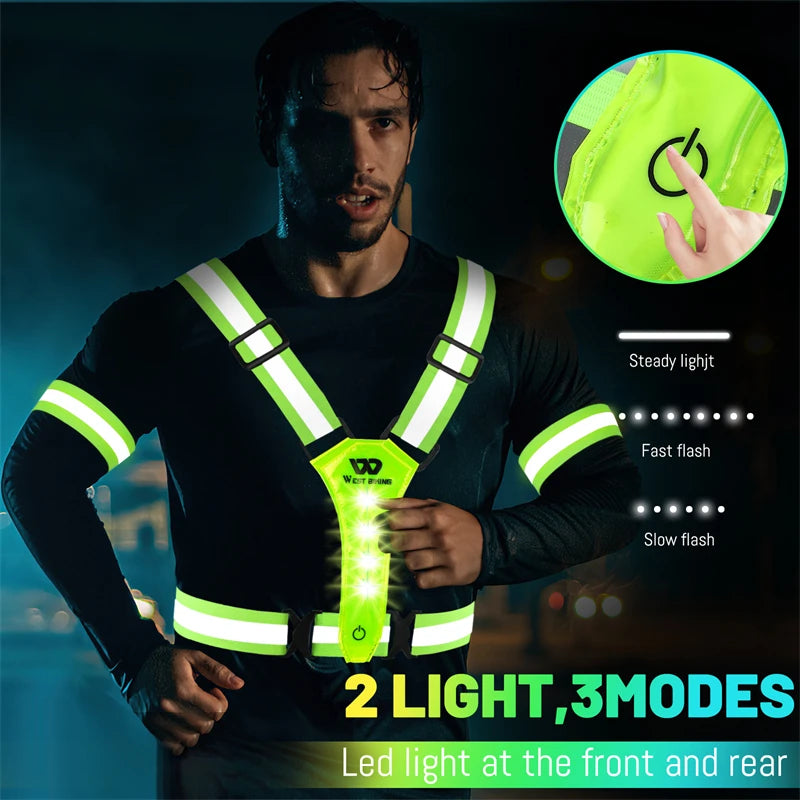 USB Rechargeable Reflective LED Safety Vest – 360° Visibility for Running, Cycling, and Outdoor Work.