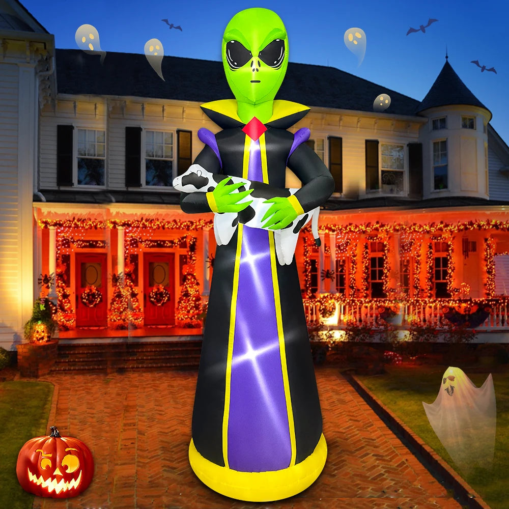 10FT Halloween Pumpkin Inflatable Home Outdoor Decoration Ghost Witch Blow up Yard Props for Holiday Party Garden with Led