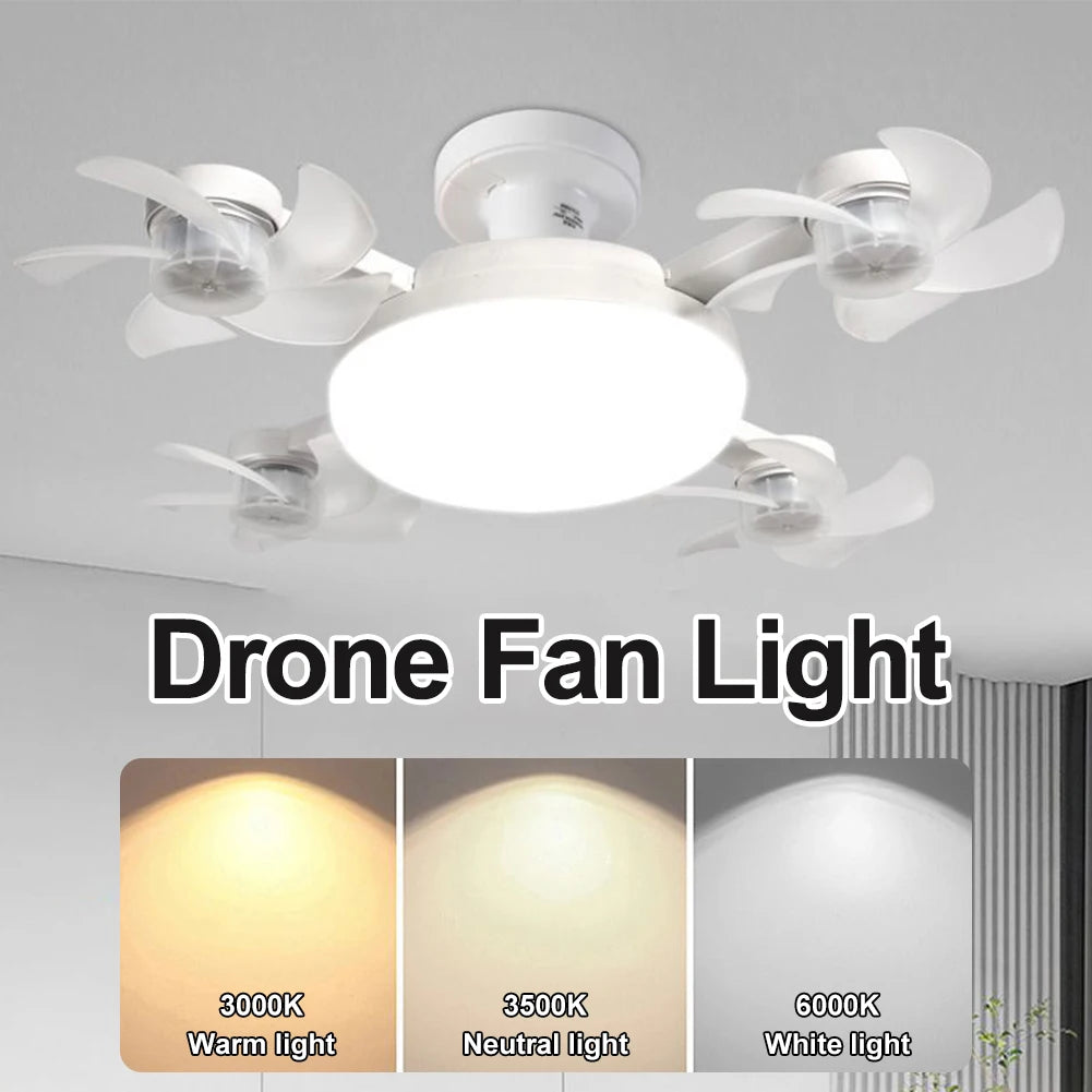 Drone Fan Light E27 Universal Dimming Fan with Remote Control for Home Living Room Bedroom Silent Ceiling Fan Light 50/60W.