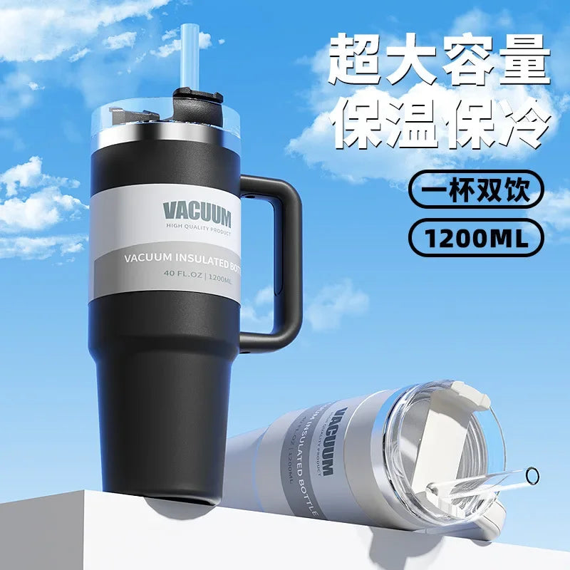 40oz Stainless Steel Tumbler with Handle & Flip Straw Lid – Hydration That Moves With You.