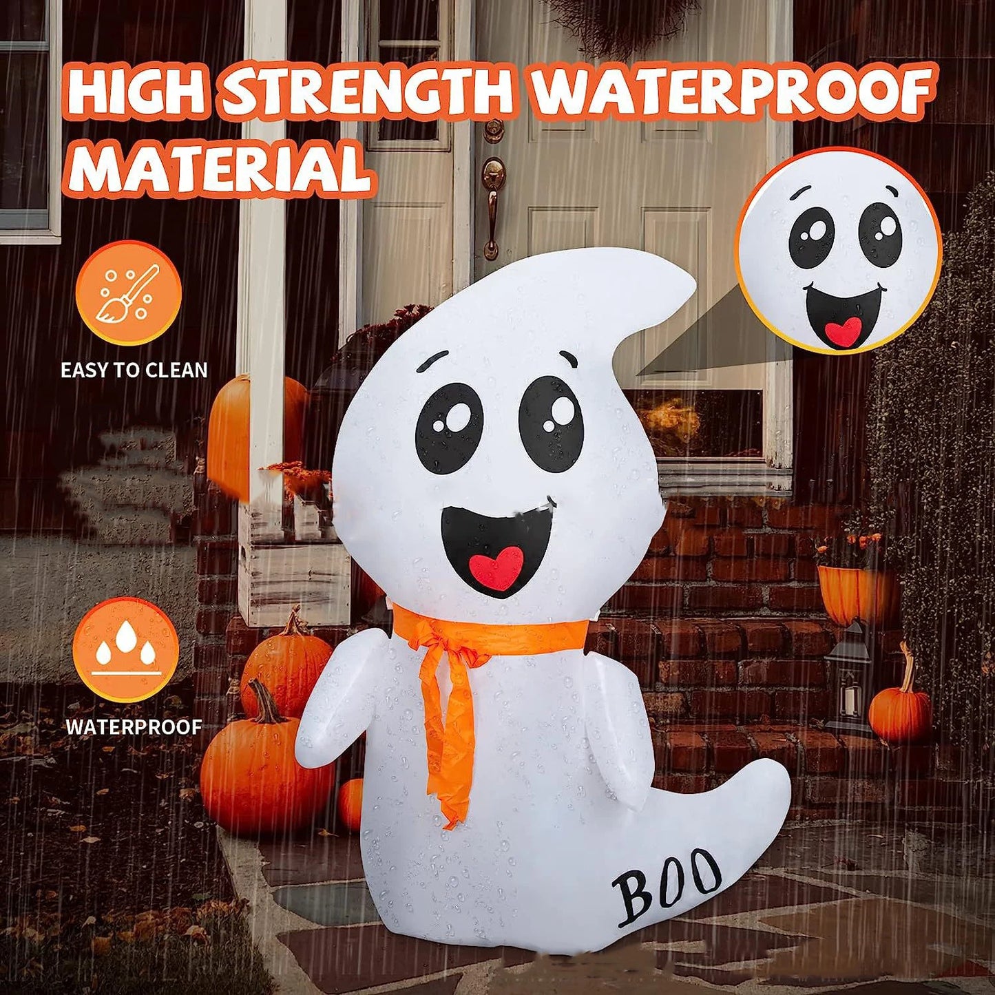5FT Inflatable Halloween Cute Ghost with Magic Light – LED Blow-Up Decoration for Garden, Lawn, and Indoor Displays