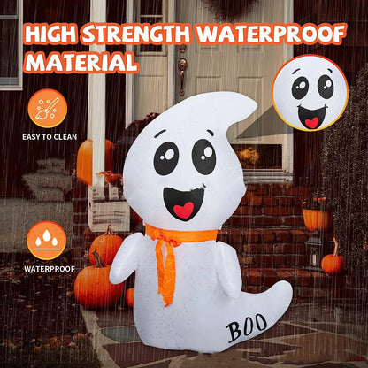 5FT Inflatable Halloween Cute Ghost with Magic Light – LED Blow-Up Decoration for Garden, Lawn, and Indoor Displays