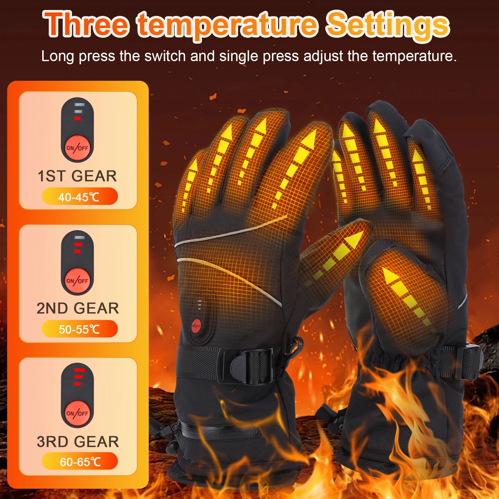 Electric Heated Gloves – Touchscreen, Waterproof & Rechargeable | For Hiking, Biking, Skiing & More.