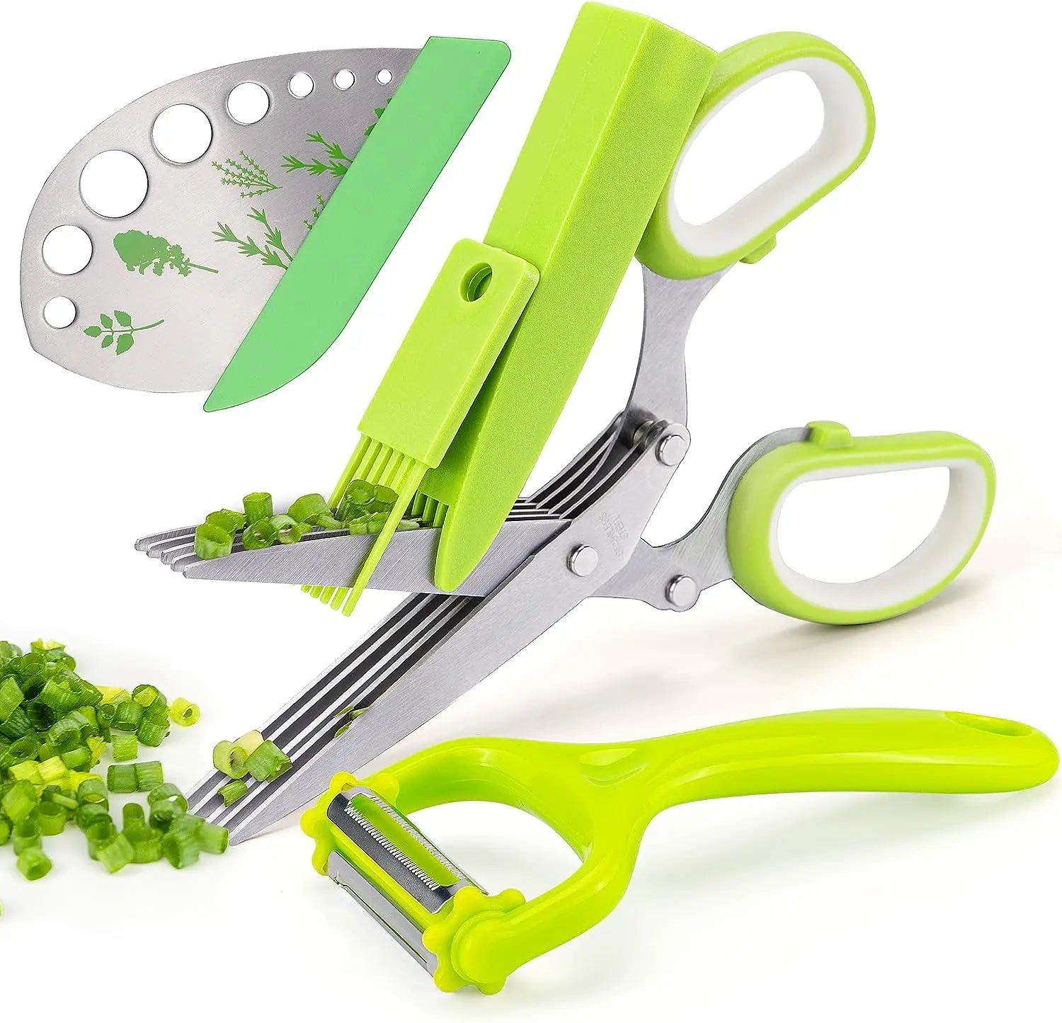 Herb Prep Kit- 5 Blade Scissors, Herb Stripper, Peeler.