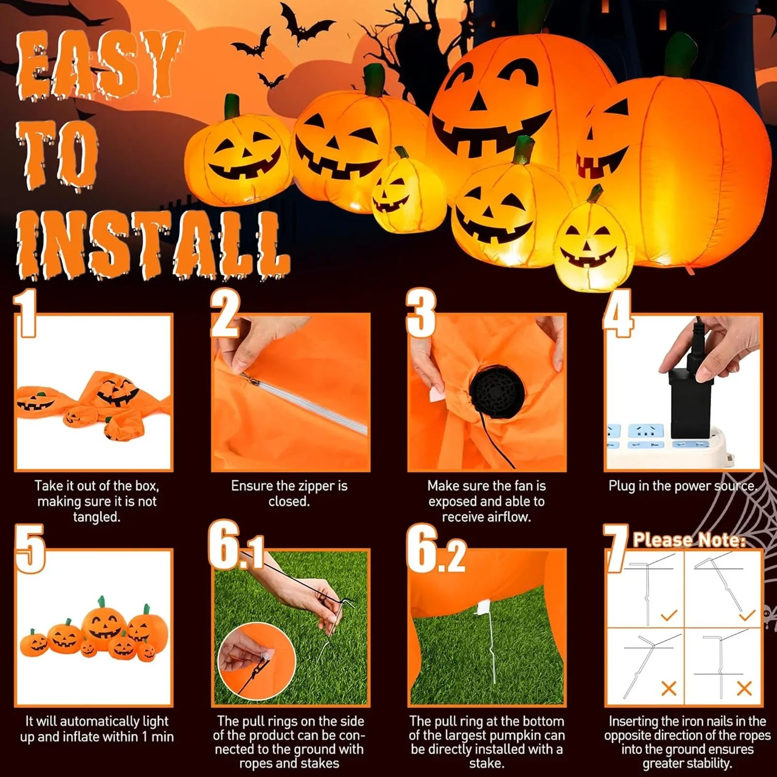 Giant 7.5FT Inflatable Halloween Pumpkin Stack with LED Lights – Perfect Outdoor Decoration for Festive Fun!