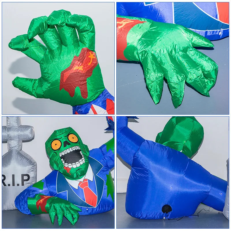 1.6M Halloween Inflatable Zombies Crawling from Grave with RIP Tombstone & LED Lights – Outdoor Yard & Garden Haunted House Decoration