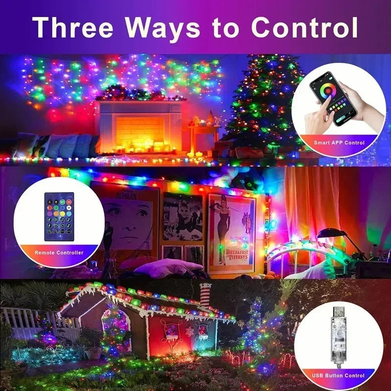 Smart RGBIC LED String Lights with App & Remote – 2–30M Dreamcolor Fairy Lights for Indoor & Outdoor Décor.