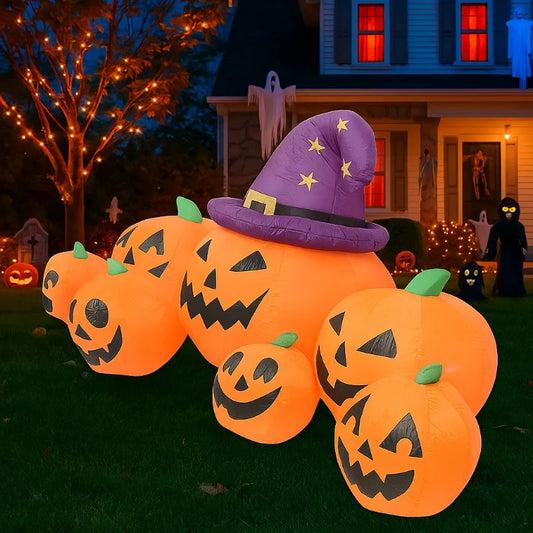 8FT Outdoor Halloween Inflatable Decoration – Pumpkin Model with LED Lights, Tombstone Prop for Garden, Yard, and Party Display