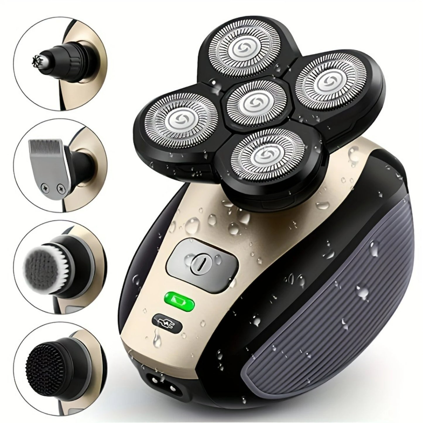 Ergonomic Rechargeable Multifunctional Men'S 5-In-1 Shaver - Wet/Dry Grooming Essentials for Bald Head Care
