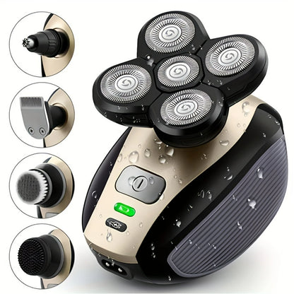 Ergonomic Rechargeable Multifunctional Men'S 5-In-1 Shaver - Wet/Dry Grooming Essentials for Bald Head Care