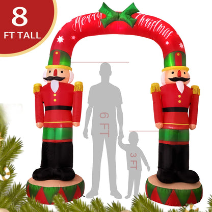 8FT Nutcracker Soldier Inflatable Archway – LED-Lit Outdoor Christmas Decoration for Garden, Lawn & Event Entrances.