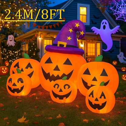 8FT Outdoor Halloween Inflatable Decoration – Pumpkin Model with LED Lights, Tombstone Prop for Garden, Yard, and Party Display