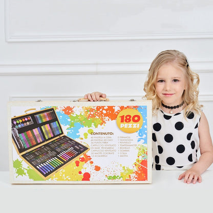 180 in 1 Painting Wooden Box Colorful Pen Set Art School Supplies For Children
