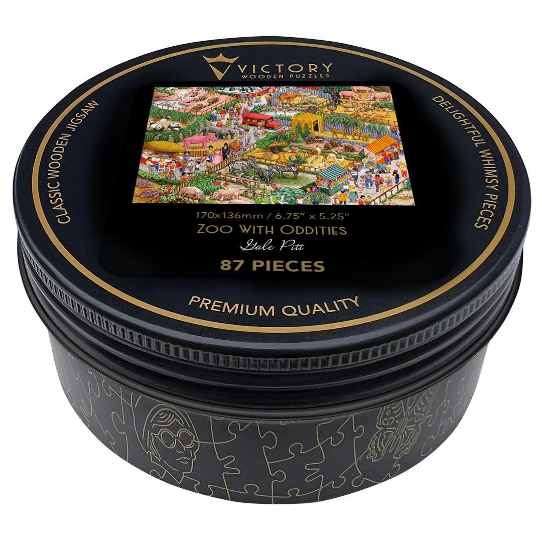 Zoo with Oddities – Travel Mini Wooden Jigsaw Puzzle, 87 Pieces.