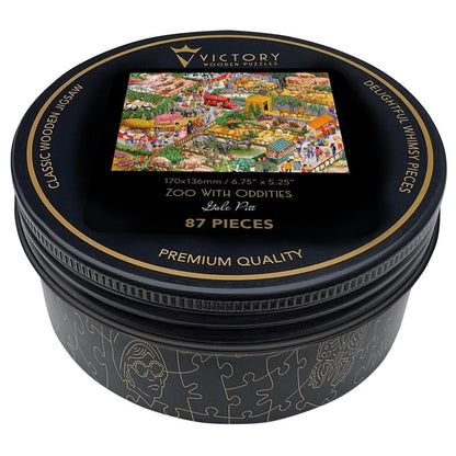 Zoo with Oddities – Travel Mini Wooden Jigsaw Puzzle, 87 Pieces.