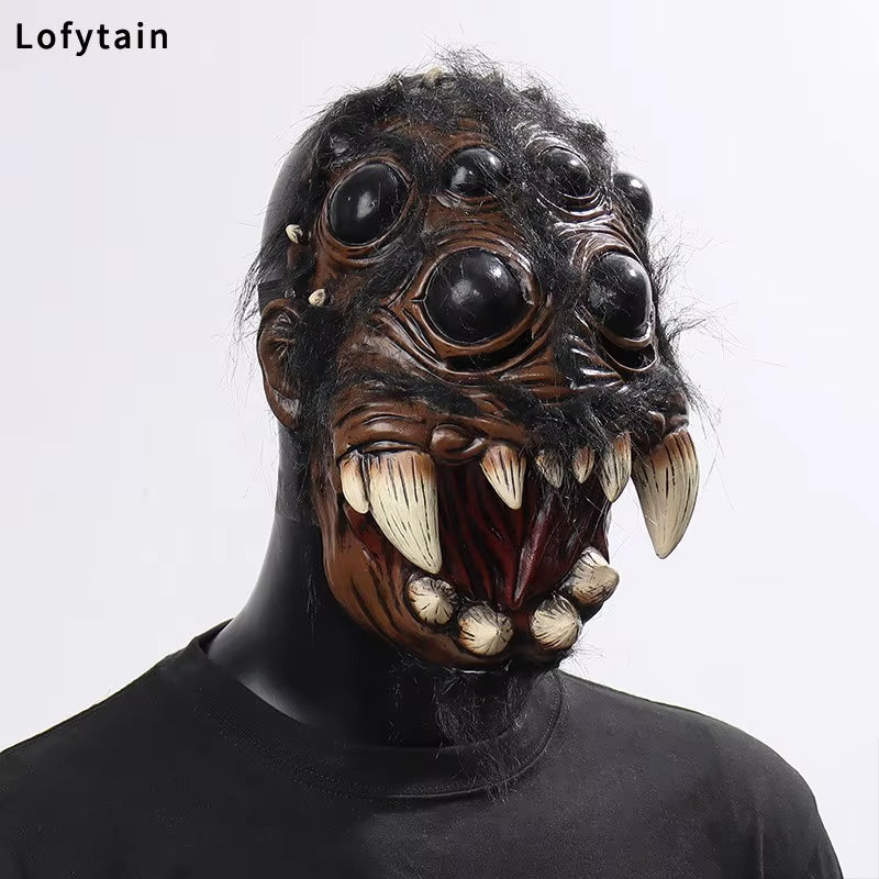 Horror Creepy Spider Mask Cosplay Scary Animal Spiders Big Eyes Tooth Open Mouth Latex Helmet Halloween Party Costume Props