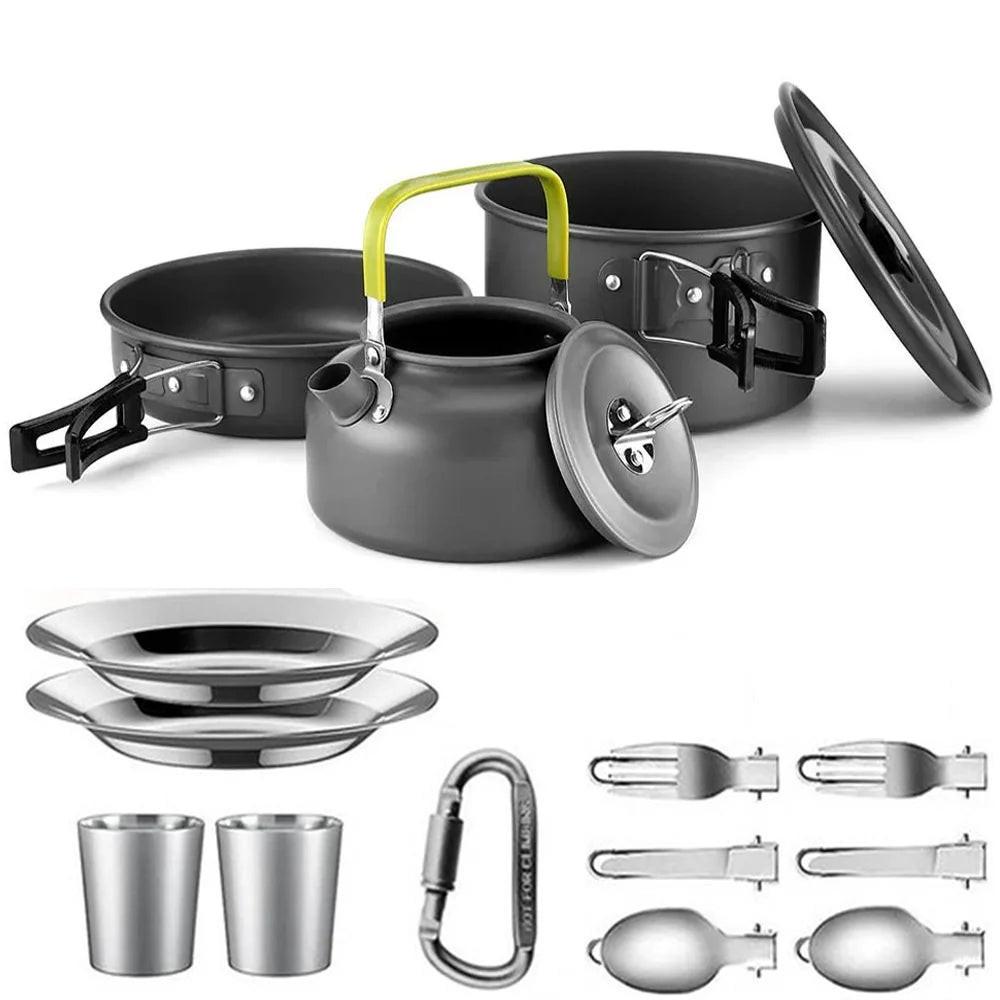 Ultralight Camping Cookware Set – Non‑Stick Aluminum Pot, Pan & Kettle for Outdoor Cooking & Hiking.