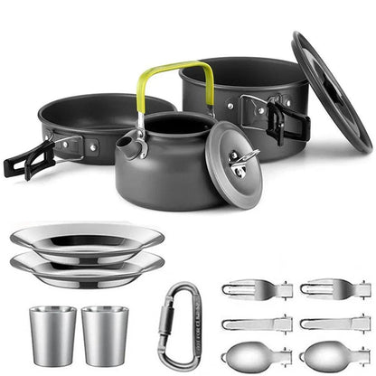 Ultralight Camping Cookware Set – Non‑Stick Aluminum Pot, Pan & Kettle for Outdoor Cooking & Hiking.