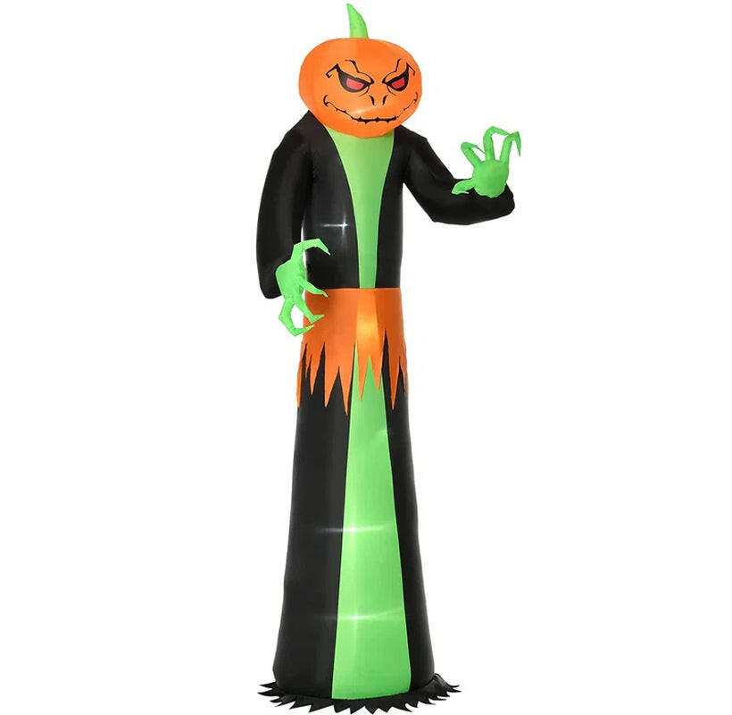 Extra-Tall Halloween Inflatable – LED-Lit Pumpkin Head Ghost with Automatic Inflation & Ground Stakes