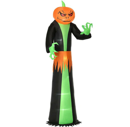 Extra-Tall Halloween Inflatable – LED-Lit Pumpkin Head Ghost with Automatic Inflation & Ground Stakes