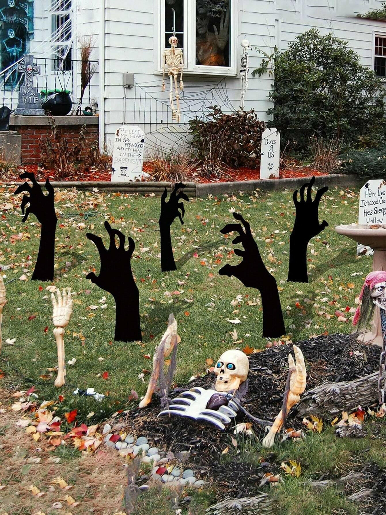 Haunted Yard Essentials – 5PCS Grasping Hand Silhouette Yard Stakes – Creepy Halloween Lawn Decorations for Outdoor Displays