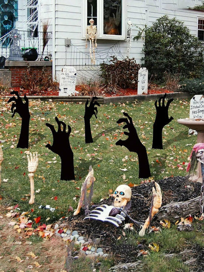 Haunted Yard Essentials – 5PCS Grasping Hand Silhouette Yard Stakes – Creepy Halloween Lawn Decorations for Outdoor Displays