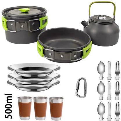 Ultralight Camping Cookware Set – Non‑Stick Aluminum Pot, Pan & Kettle for Outdoor Cooking & Hiking.