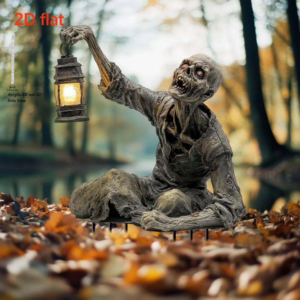 Halloween Lantern Terror Zombie Ornament – 2D Acrylic Ground Plug for Garden and Outdoor Decor