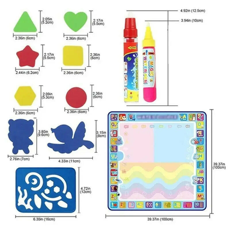 Magic Water Drawing Mat - Reusable Coloring Doodle Board with Pens for Kids - Montessori Educational Toy.