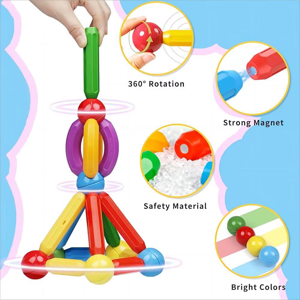 Build Beyond Flat Tiles – 90PCS Montessori‑Style Magnetic Sticks & Balls STEM Toy for 3D Learning.