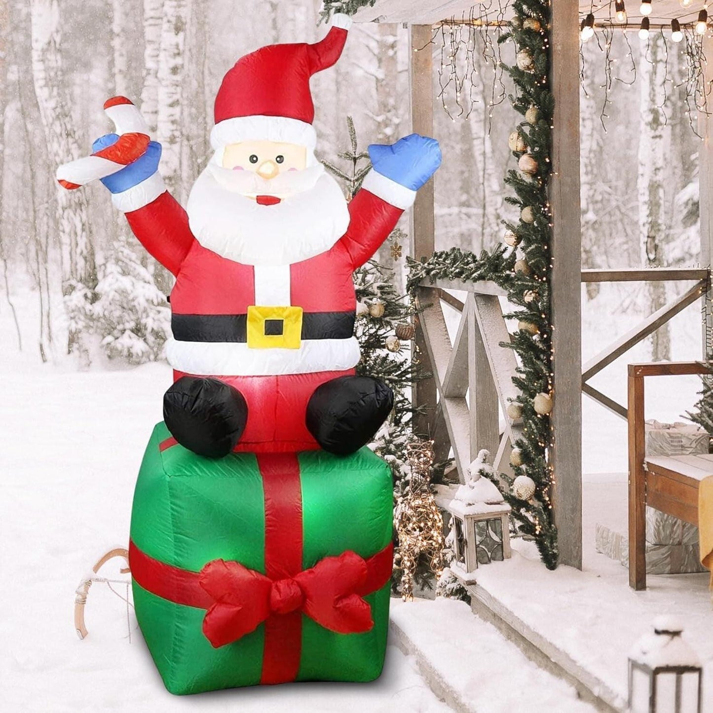 6FT Inflatable Waving Santa with North Pole Sign – LED‑Lit Holiday Yard Decoration.